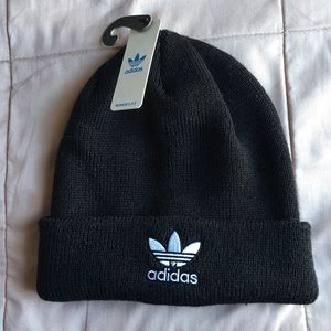 NWT Adidas Originals Trefoil Women's Embroidered Beanie Hat Black w/White Logo